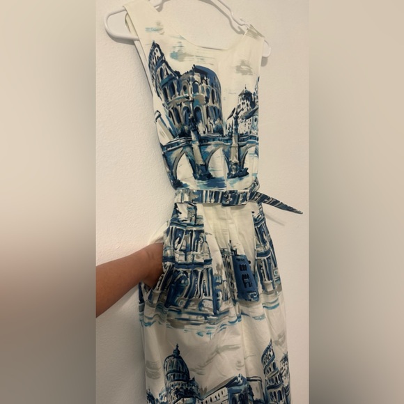 Talbots SCENIC ROME FIT & FLARE DRESS Art To Wear Architecture Preppy Size 4 - Picture 4 of 9